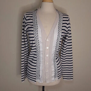 Wendi Reed silk/cotton blend nautical style cardigan sweater SZ S